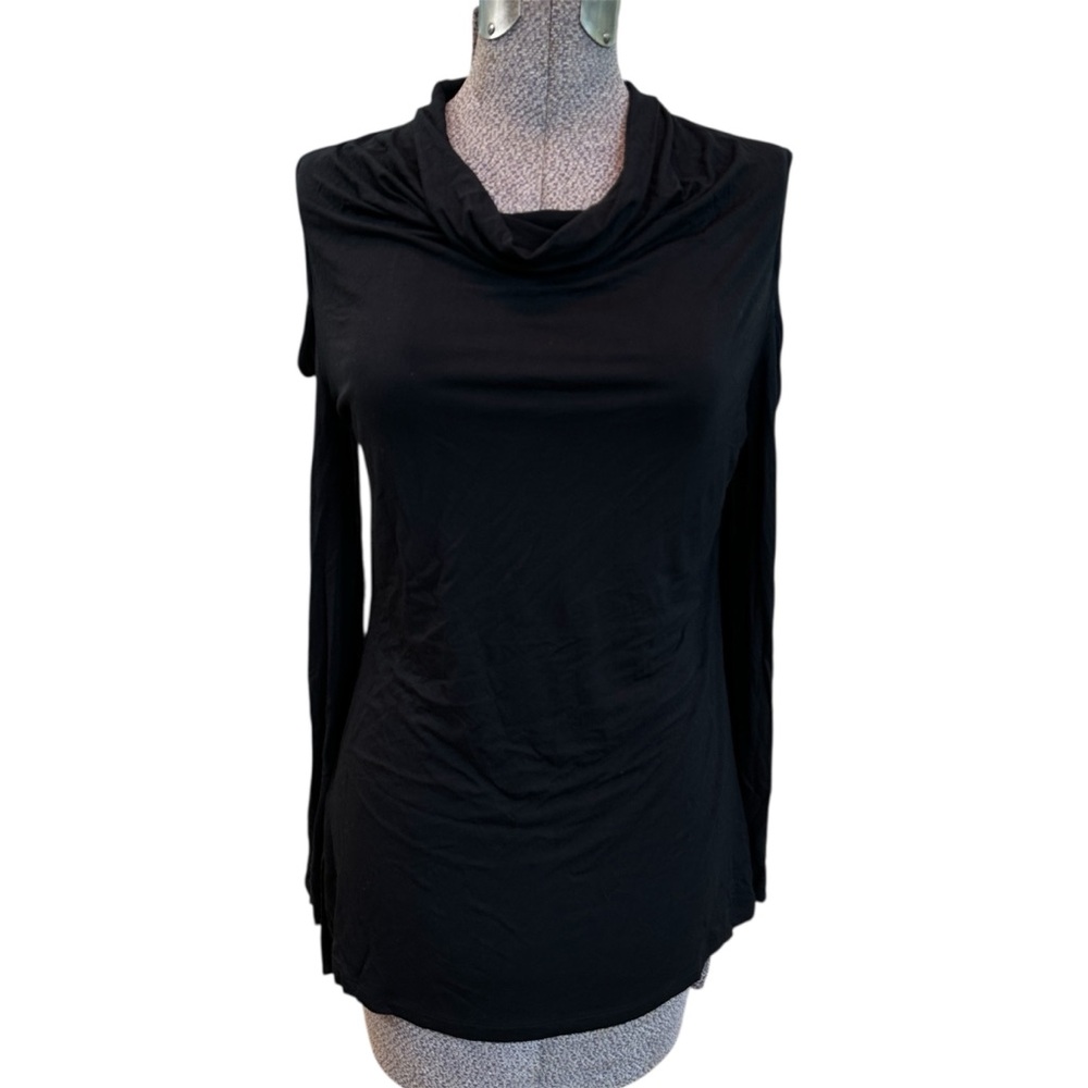 NWT Love Scarlett Black Cold Shoulder Cowl Neck Tunic Top Long Sleeve Size Large